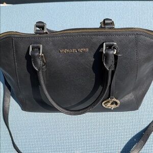 Michael Kors Black Leather Saffiano Satchel with Gold Hardware